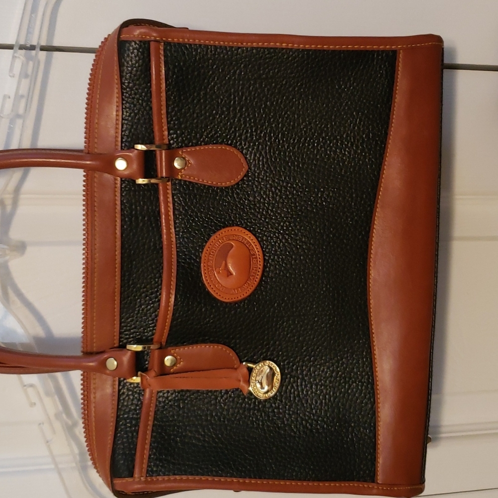 Dooney & Bourke Black and Brown Pebbled Leather Shoulder Bag